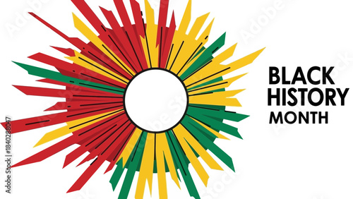 Celebrate black history month with a vibrant burst of red yellow and green abstract rays emanating from a central circle symbolizing unity and heritage