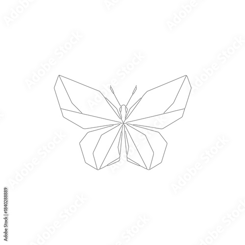Geometric origami butterfly line art illustration, symmetrical design with sharp edges and clean lines, minimalist insect symbol isolated. isolated on transparent background