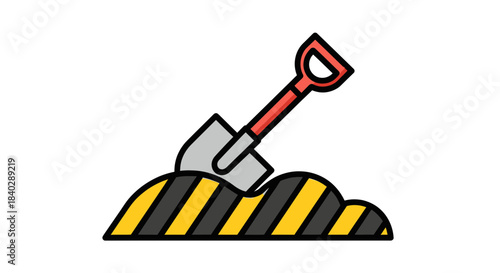 Illustration Of Under Construction Zone Featuring A Shovel In A Pile Of Dirt