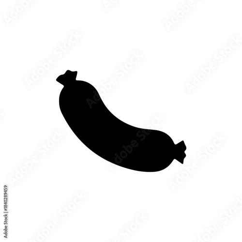 Black silhouette of a sausage link isolated on white background, simple icon for food and meal concepts isolated on transparent background