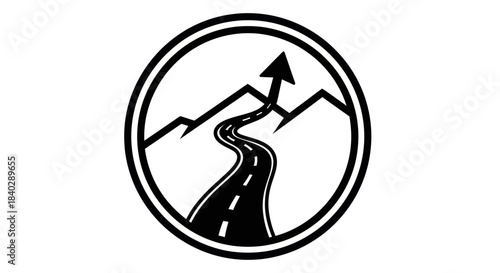 Journey Through Mountains To Success: A Vector Illustration in Minimalist Style Road