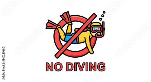 Illustration Depicting No Diving Rule: A Safety Sign Concept for Pools and Beaches