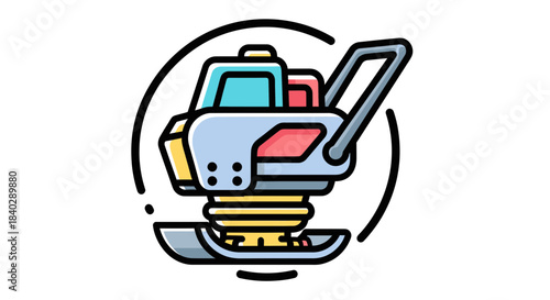 Illustration Of A Colorful Vibratory Plate Compactor Machine Isolated On A White Background