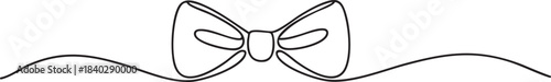 Continuous line art illustration of an elegant bow tie with smooth flowing loops in a clean minimalist outline style, vector illustration
