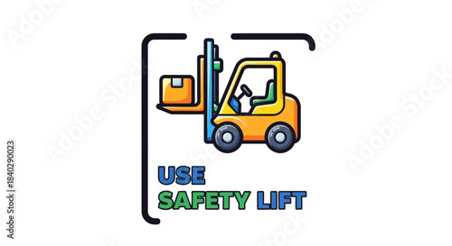 Illustration Of A Forklift Carrying A Box With Safety Guidelines, Vector Graphic Design