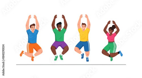 Joyful Group Of People Jumping Up And Down With Arms Raised In The Air