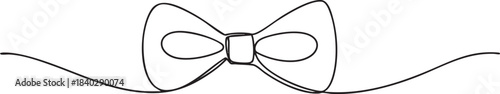 Continuous line art illustration of an elegant bow tie with smooth flowing loops in a clean minimalist outline style, vector illustration