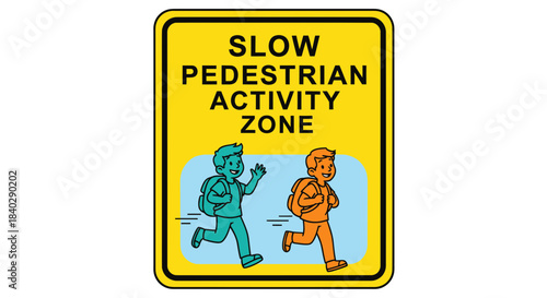 Illustration Of A Pedestrian Activity Zone Sign Indicating Children's Presence In The Area