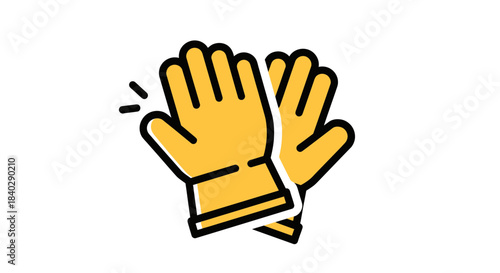 Illustration Of A Pair Of Yellow Safety Gloves With Black Outlines On White Background