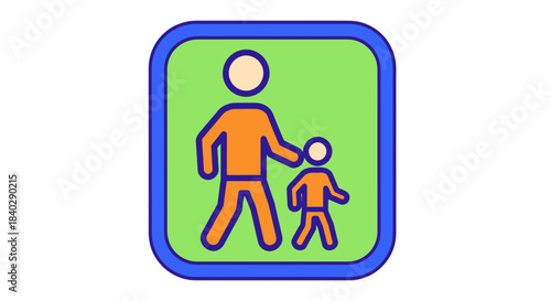 Illustration Of A Parent Guiding A Child, Sign Symbolizing Parenthood And Family