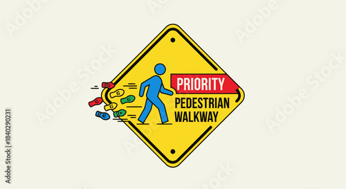 Illustration Of A Pedestrian Priority Sign Depicting A Walkway, Safety, And Guidance