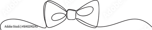 Continuous line art illustration of an elegant bow tie with smooth flowing loops in a clean minimalist outline style, vector illustration