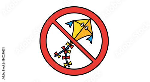 Illustration Of A No Kite Sign, Prohibition Symbol Indicating Forbidden Activity