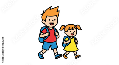 Joyful Schoolmates Walking Together on Their Exciting Journey With Backpacks