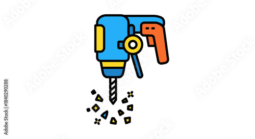 Illustration Of A Power Drill Creating Holes In A Surface With Colorful Details