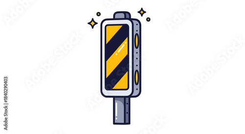 Illustration Of A Roadside Safety Device With Diagonal Stripes And A Shiny Finish