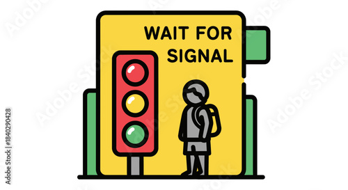 Illustration Of A Student Waiting To Cross The Street At A Traffic Signal