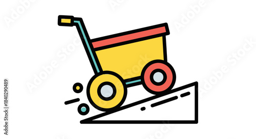 Illustration Of A Wheeled Cart Ascending a Ramp, Graphic Vector Design