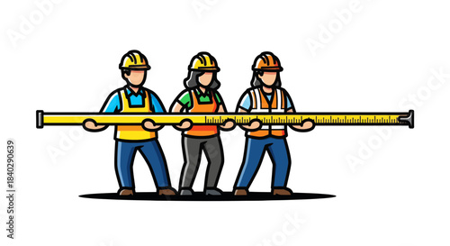 Illustration Of Builders Working Together, Measuring Construction Project Accurately