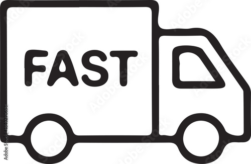 Fast delivery truck icon line style vector. Express delivery trucks icons. Fast shipping truck. Cargo vehicle and transportation symbols for logistics, shipping services, and freight.