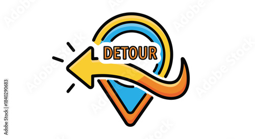 Illustration Of Directional Detour Marker Symbol Indicates Guidance For An Alternate Route