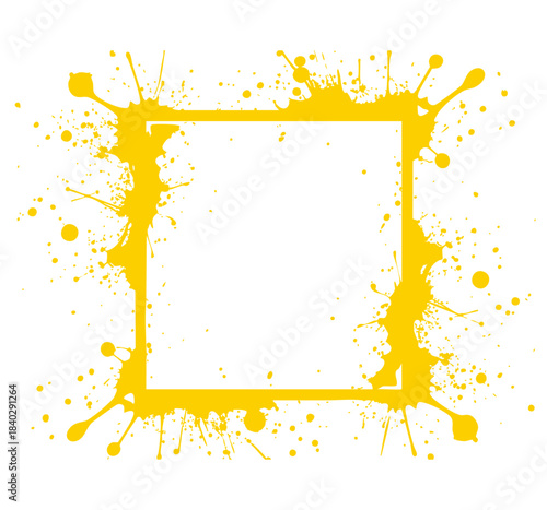 Żółta kwadratowa ramka z rozpryskami farby - abstrakcyjne tło grunge