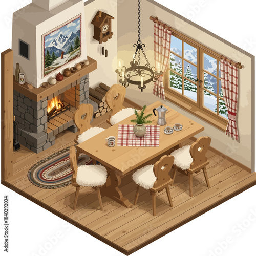 Cozy rustic dining room with fireplace and charming decor ideal for family gatherings and warm