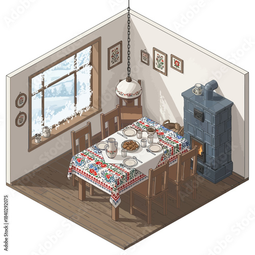 Cozy rustic dining room with traditional table setting and vintage decor