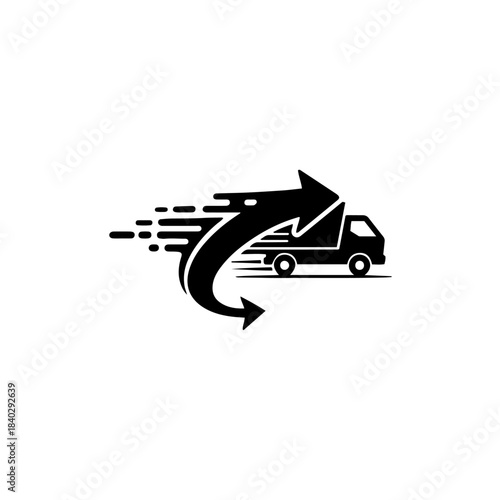 Fast delivery truck icon with an aggressive arrow indicating rapid movement and logistics, isolated on white background. isolated on transparent background