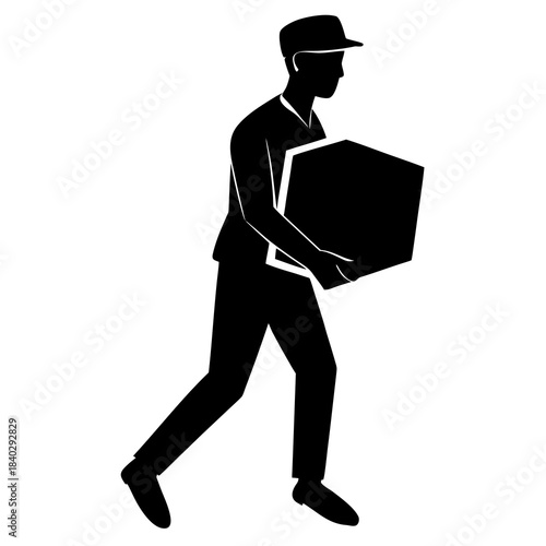 Delivery Man Carrying Box Silhouette Vector