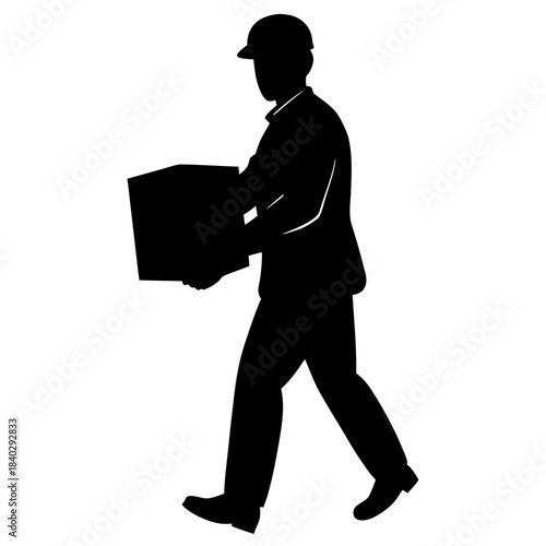 Delivery Man Carrying Box Silhouette Vector