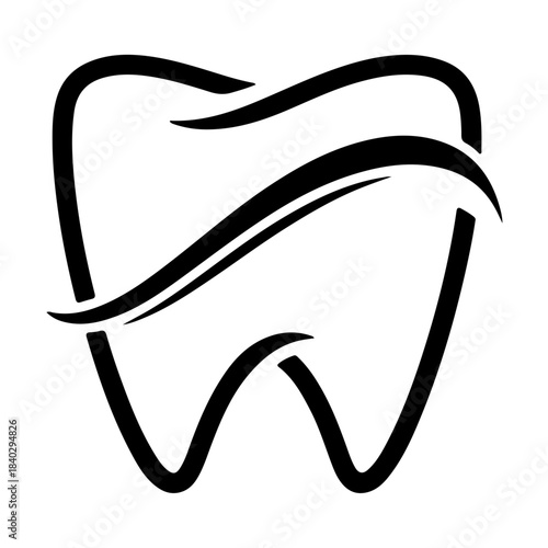 Stylized abstract black and white illustration of a healthy tooth, representing dental care and hygiene services isolated on transparent background