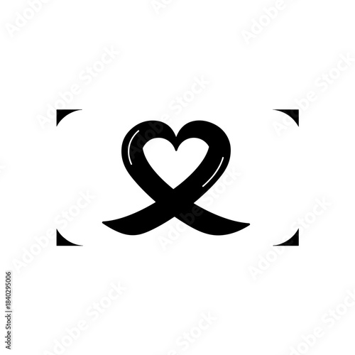 Stylized black ribbon in the shape of a heart, symbolizing love, support, and awareness for a cause or illness isolated on transparent background