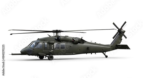 Black Hawk Helicopter Isolated on White Background - Military Aviation.