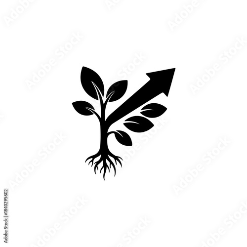 Sustainable plant growth icon with upward arrow representing environmental development, eco-friendly progress, and green energy advancement. isolated on transparent background