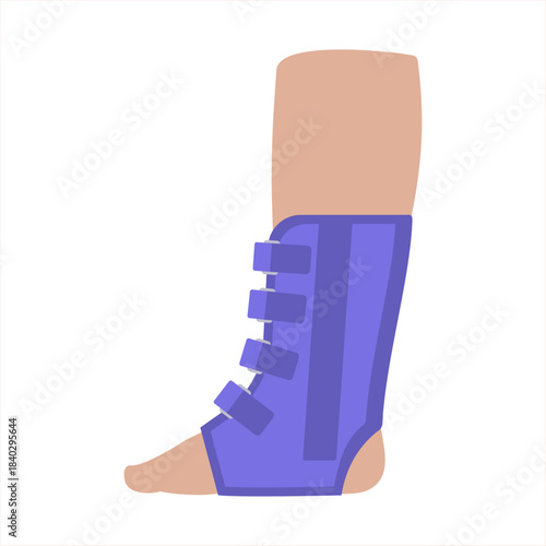 Ankle Brace maximum support. Compression foot support for sprained ankle. Designed to support, stabilize, and limit the range of motion of the ankle joint. Ankle support illustrations for orthopedic