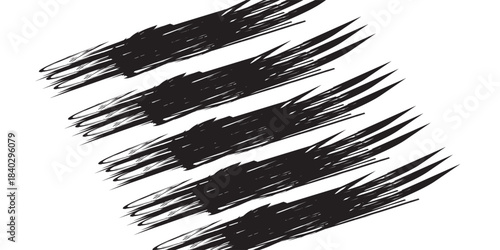 Abstract Black Brush Strokes with Sharp Edges and Textured Appearance.