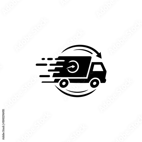 Fast delivery truck icon with speed lines and return arrow symbol, representing quick shipping, logistics, and express service isolated on transparent background