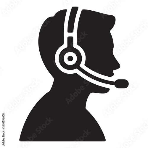 Customer service agent wearing a headset with microphone icon isolated on white background