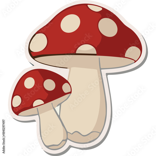 Two Red Mushroom with White Spots illustration Against White Background Representing Fantasy Nature Elements