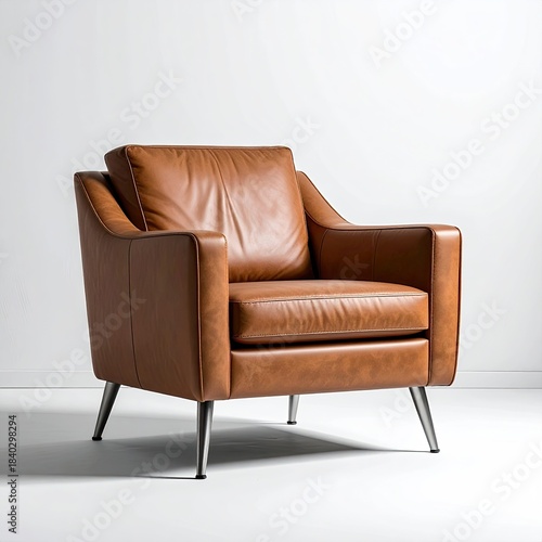 Tan leather armchair with modern legs