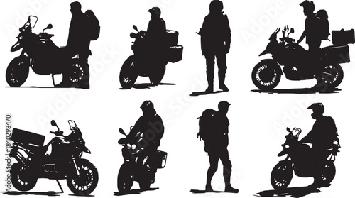 Black Solid Adventure Touring Pause Silhouettes Set of Six on White Background