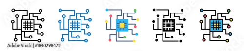 Circuit multiple style icons set design vector illustration. 