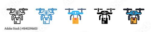 Drone Delivery multiple style icons set design vector illustration. 