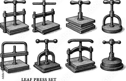 Vintage leaf press collection with detailed engravings