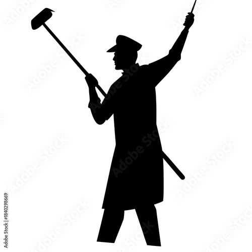 Painter Holding Brush Silhouette Vector