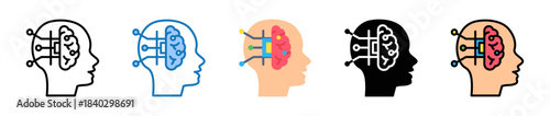 Tech Brain multiple style icons set design vector illustration. 