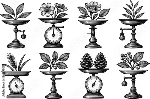 Vintage floral scales: intricate botanical designs on antique weighing machines