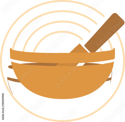 A stylized illustration of a mortar and pestle with concentric circles in the background symbolizing ancient remedies natural medicine and traditional herbalism practices