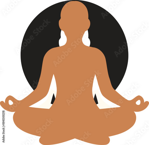 Silhouette of a person in a meditative lotus pose with hands in gyan mudra against a dark circular background symbolizing inner peace and mindfulness